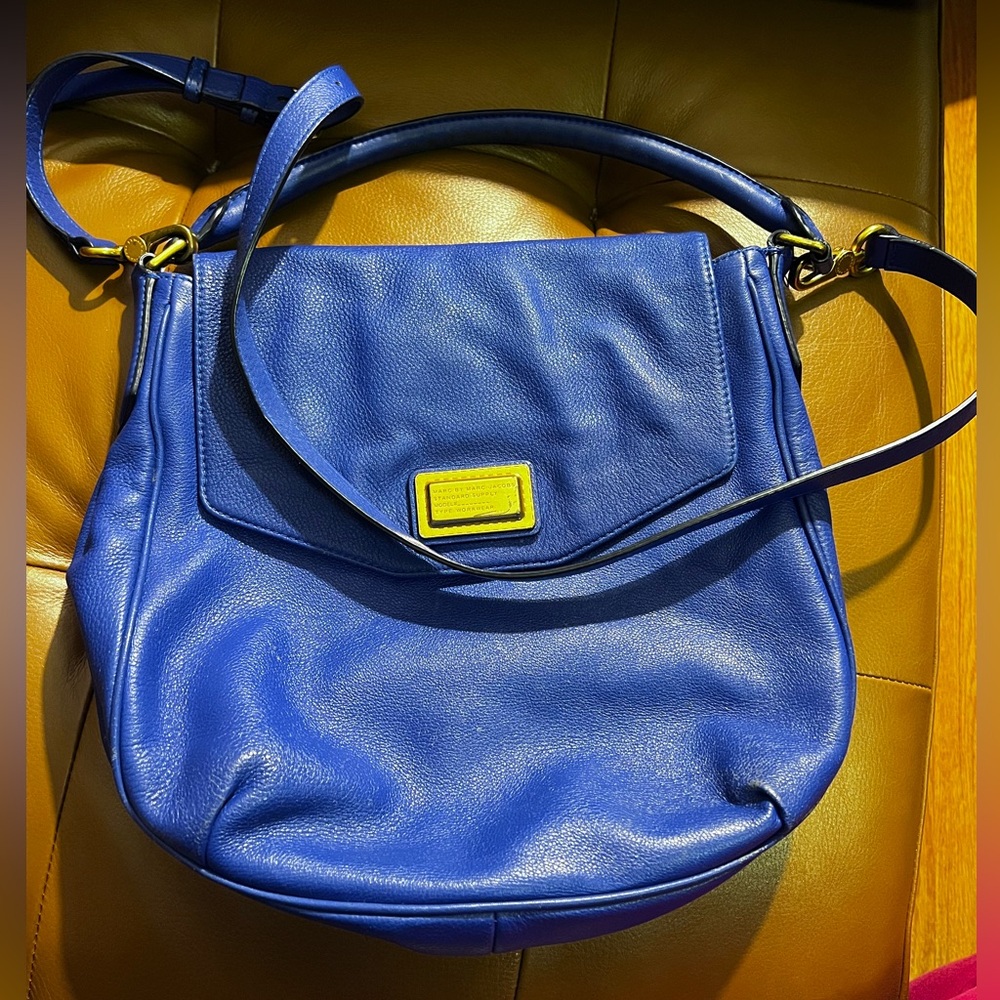 Marc by Marc Jacobs electric Blue pebbled Leather Shoulder Bag|crossbody